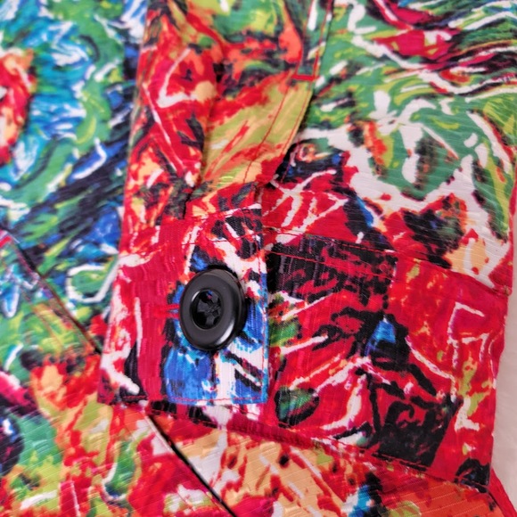 Chico’s Silk Cotton Crinkle Floral Jacket Top Size 0/S Dopamine Dressing Pockets - Picture 10 of 12